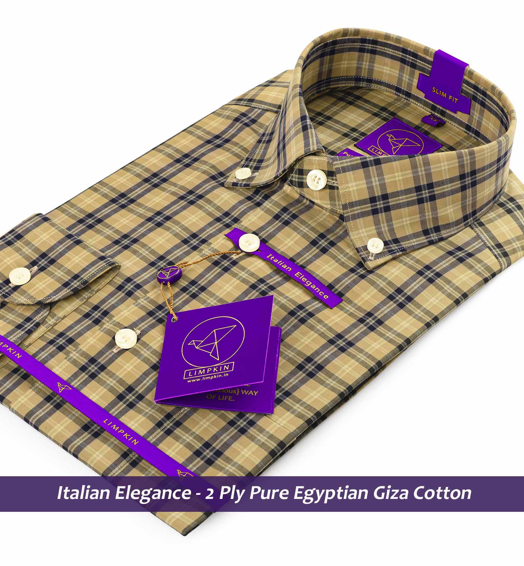 Salisbury- Beige & Navy Check- Button Down