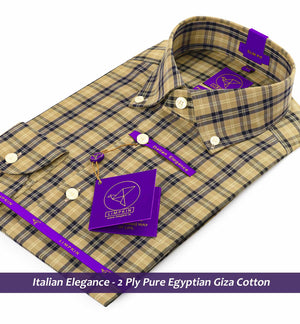 Salisbury- Beige & Navy Check- Button Down