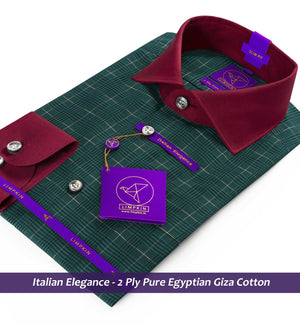 Pengfei- Seaweed Green & Beige Check- Burgundy Collar
