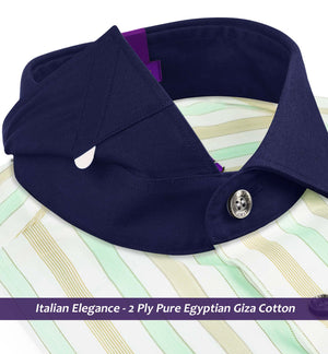 Tuscany- Mint Green & Beige Stripe- Navy Collar