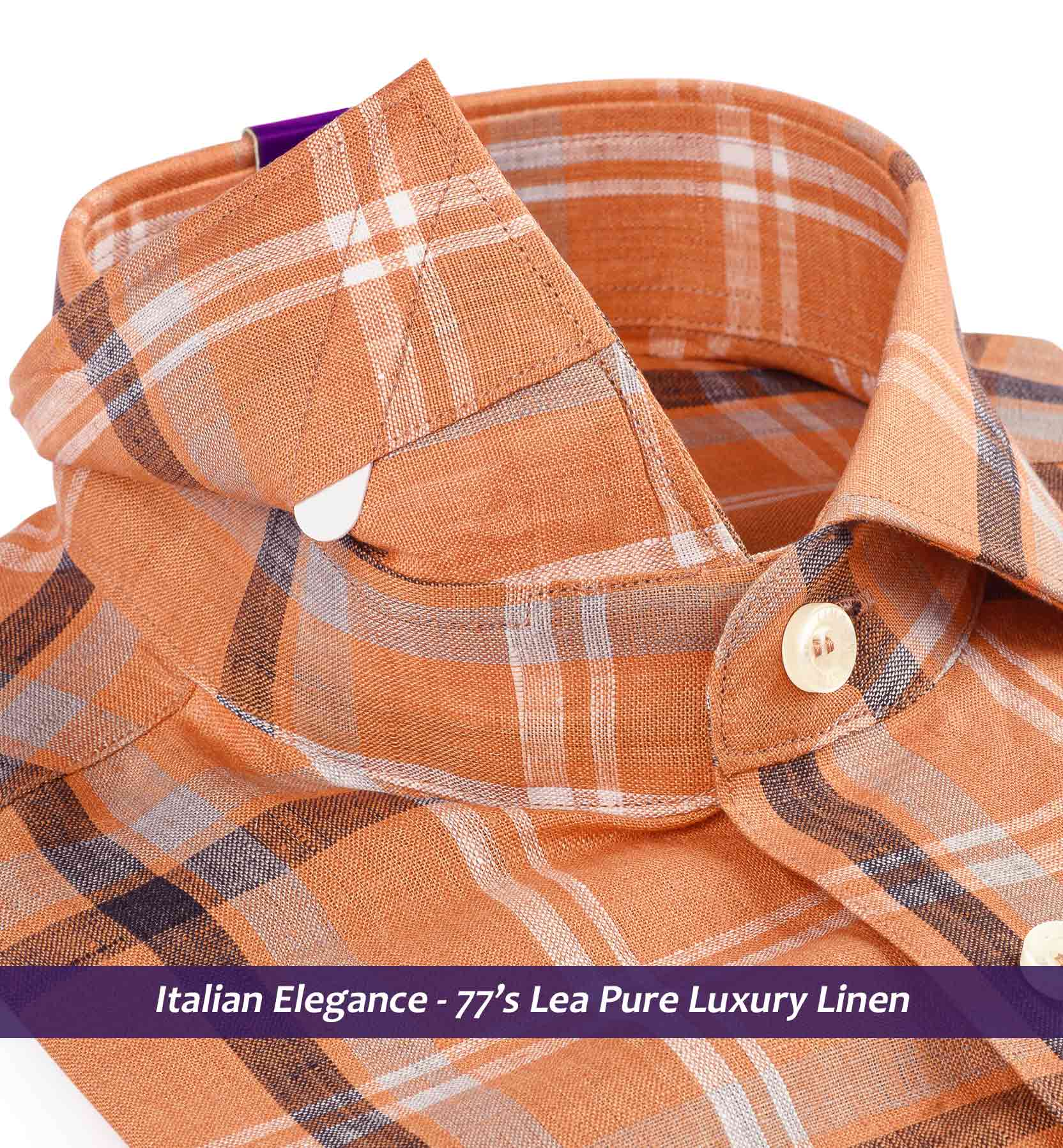 Faliraki- Cantaloupe Orange Check Linen