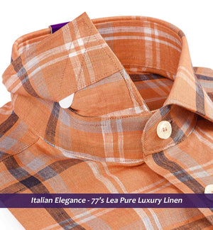 Faliraki- Cantaloupe Orange Check Linen