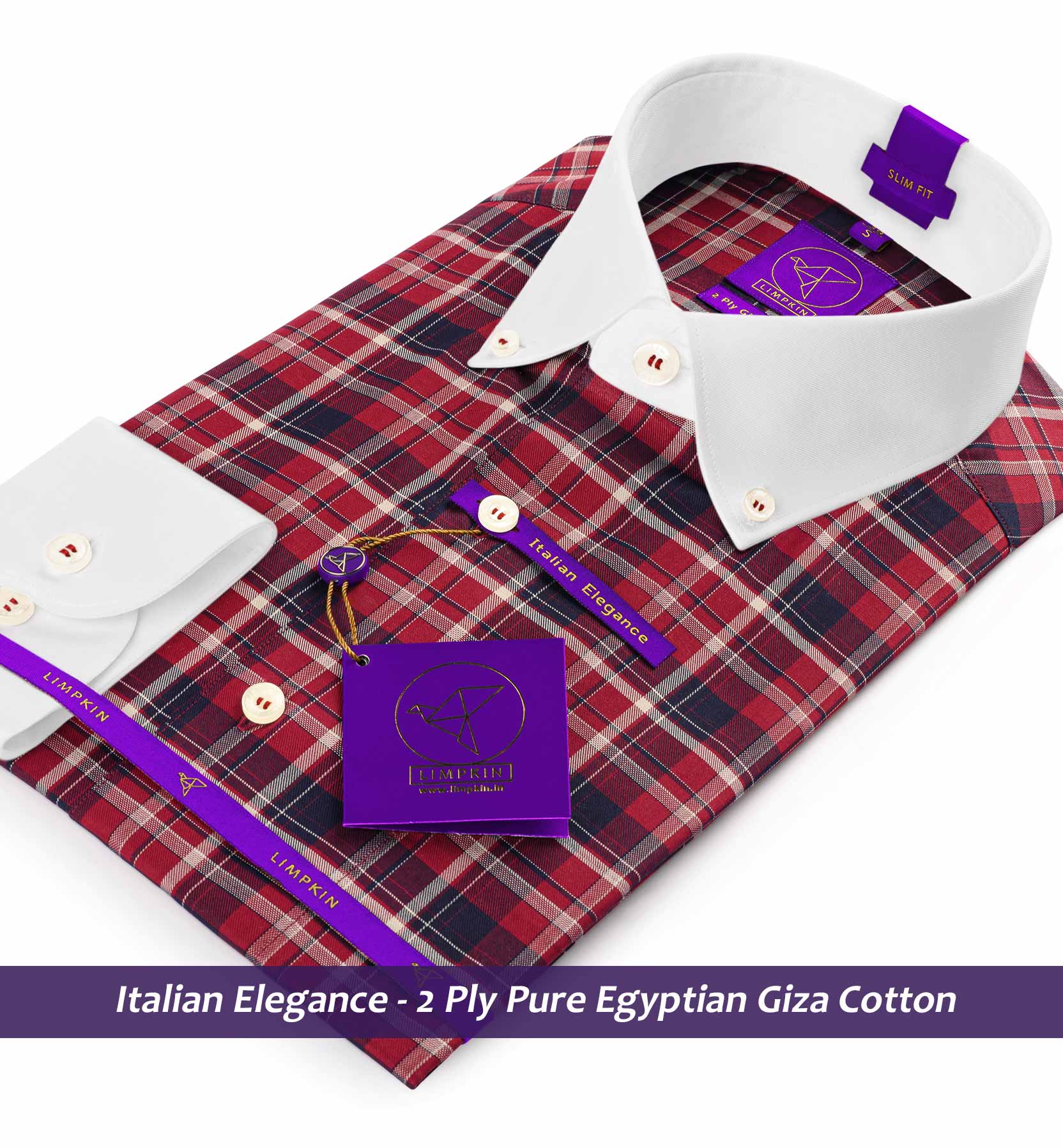 Nostrand- Navy & Burgundy Check- White Button Down Collar
