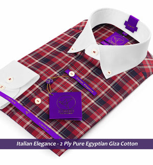Nostrand- Navy & Burgundy Check- White Button Down Collar