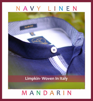 Tripoli- Navy Solid Linen with Print Contrast