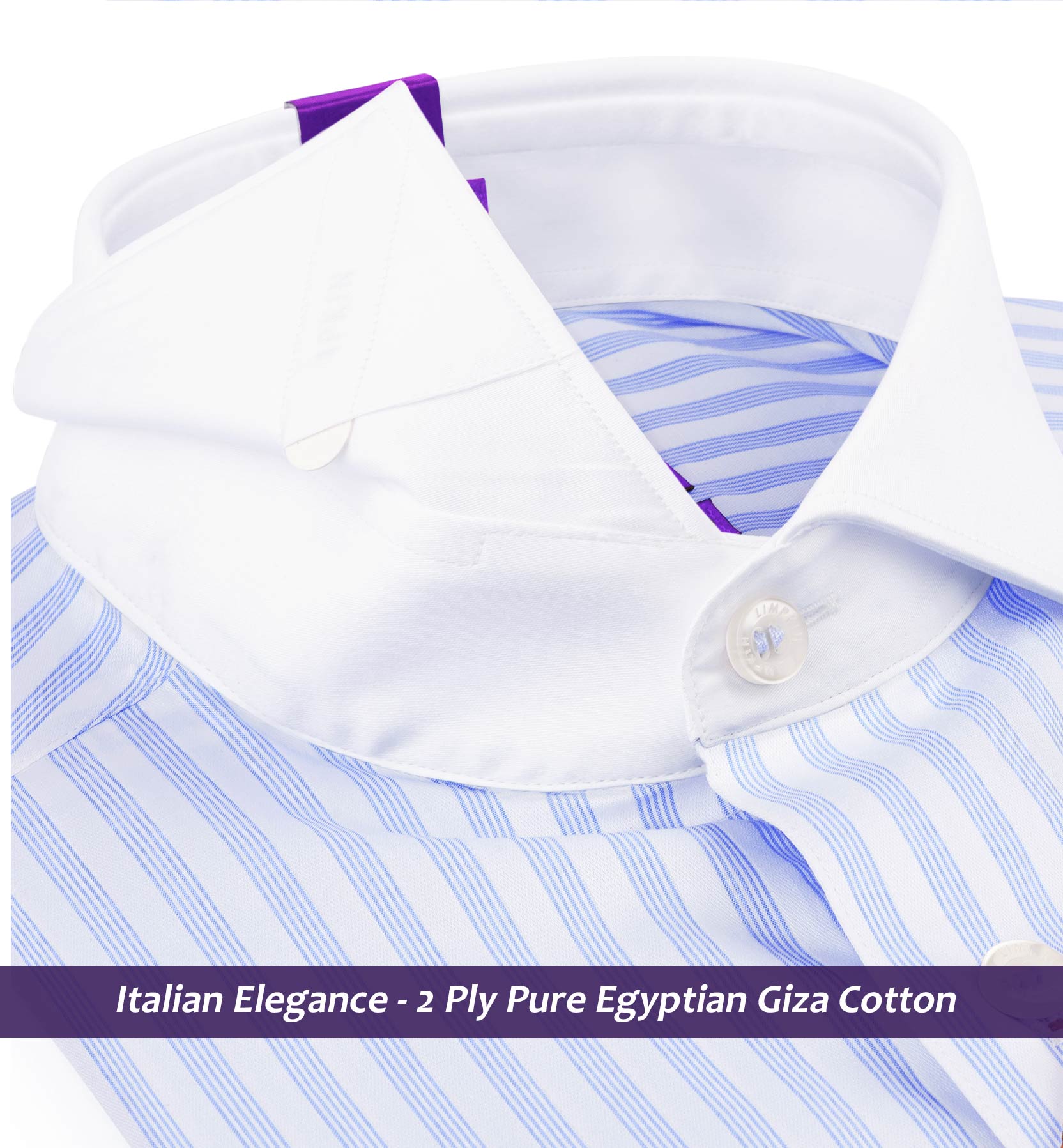 Cyprus- Azure Blue & White Stripe- White Collar