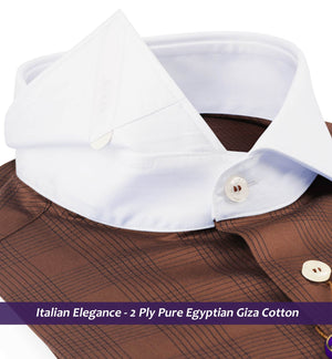 Tropea- Cinnamon Brown & Navy Check- White Collar