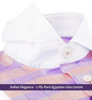 Nelson- Flamingo Pink & Lilac Check- White Collar