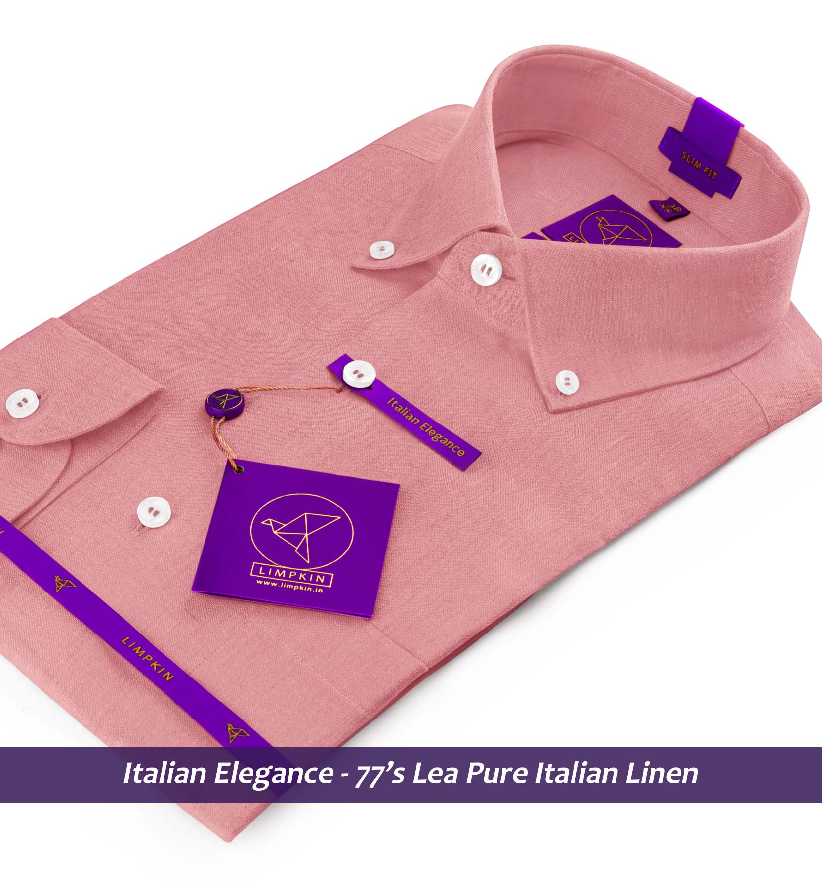 Luxor- Apricot Pink Solid Linen- Button Down