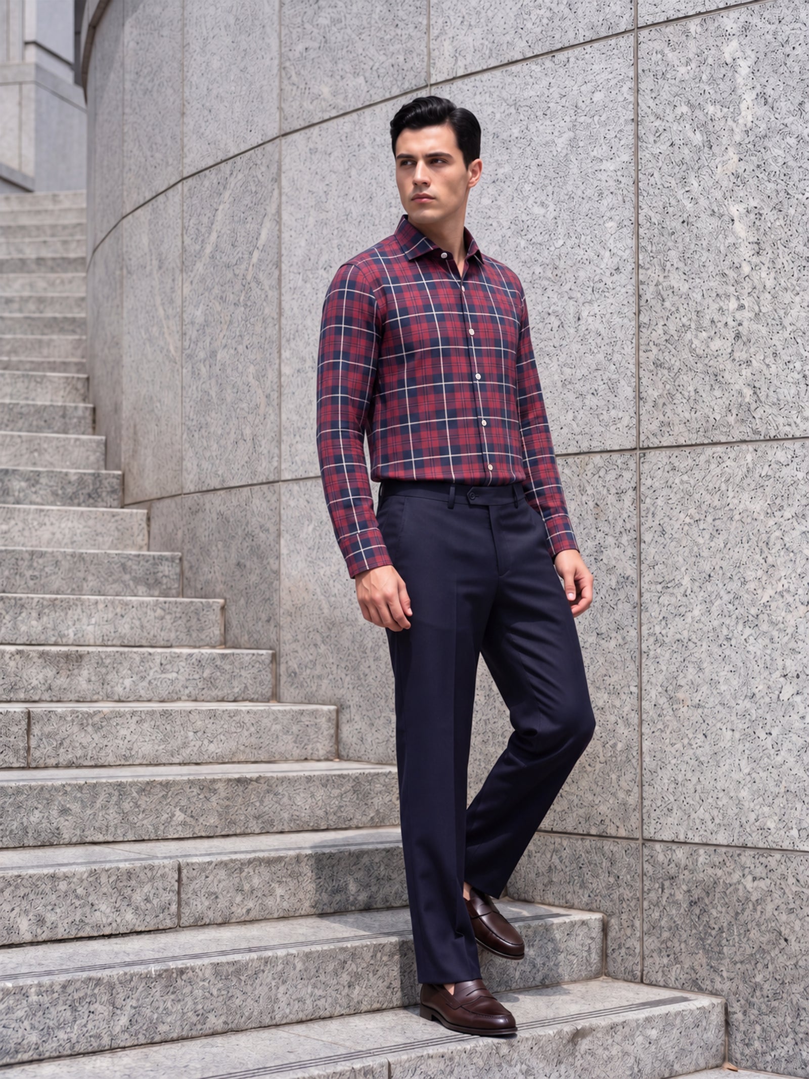 Santorini- Burgundy & Navy Check