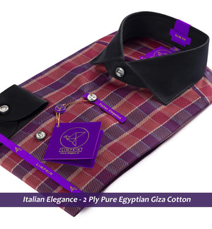 Amiens- Burgundy & Beige Check- Black Collar
