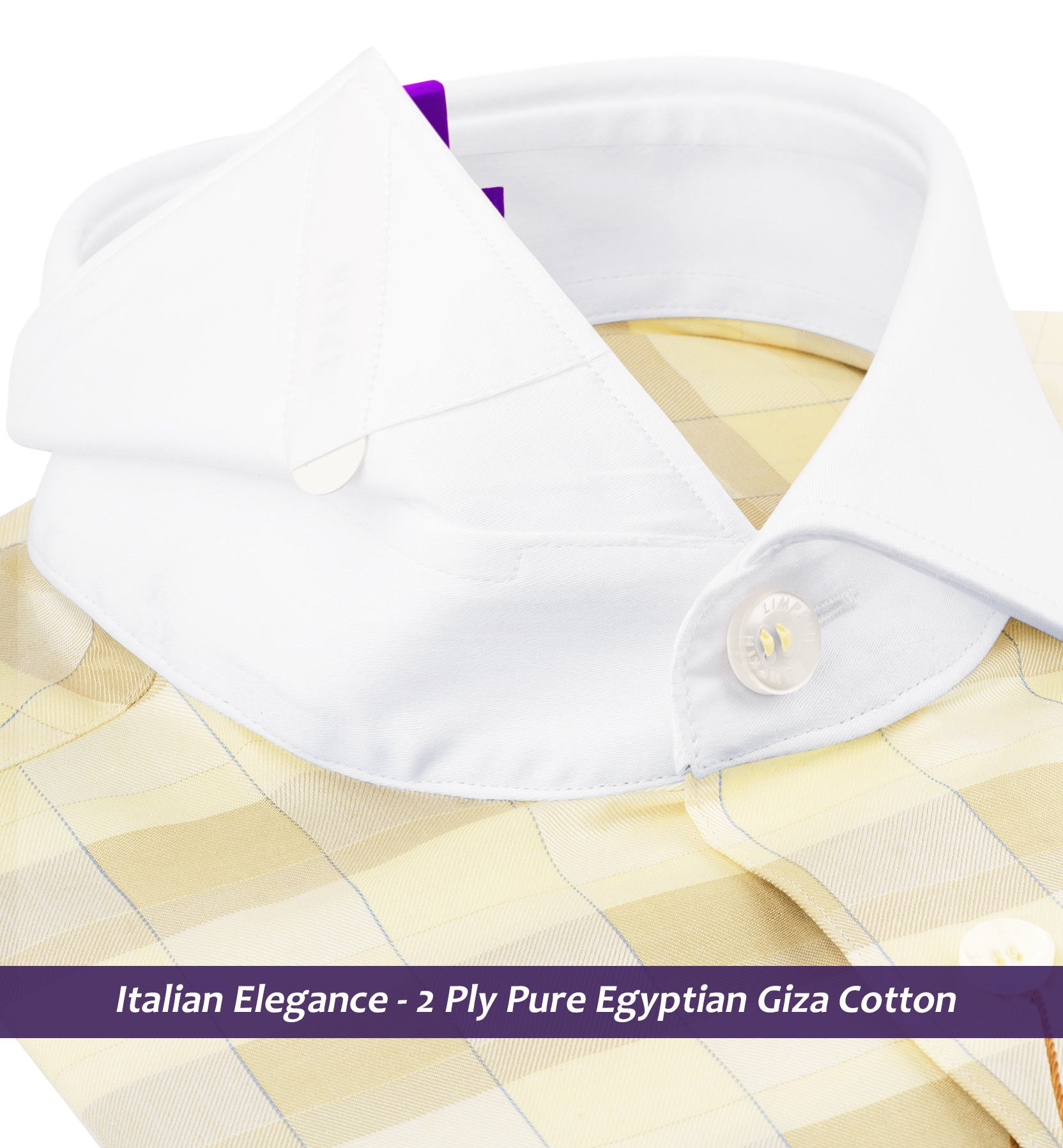 Cairoli- Daffodil Yellow & Beige Check- White Collar