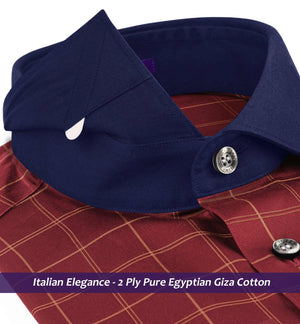 Huesca- Burgundy & Beige Check- Navy Collar