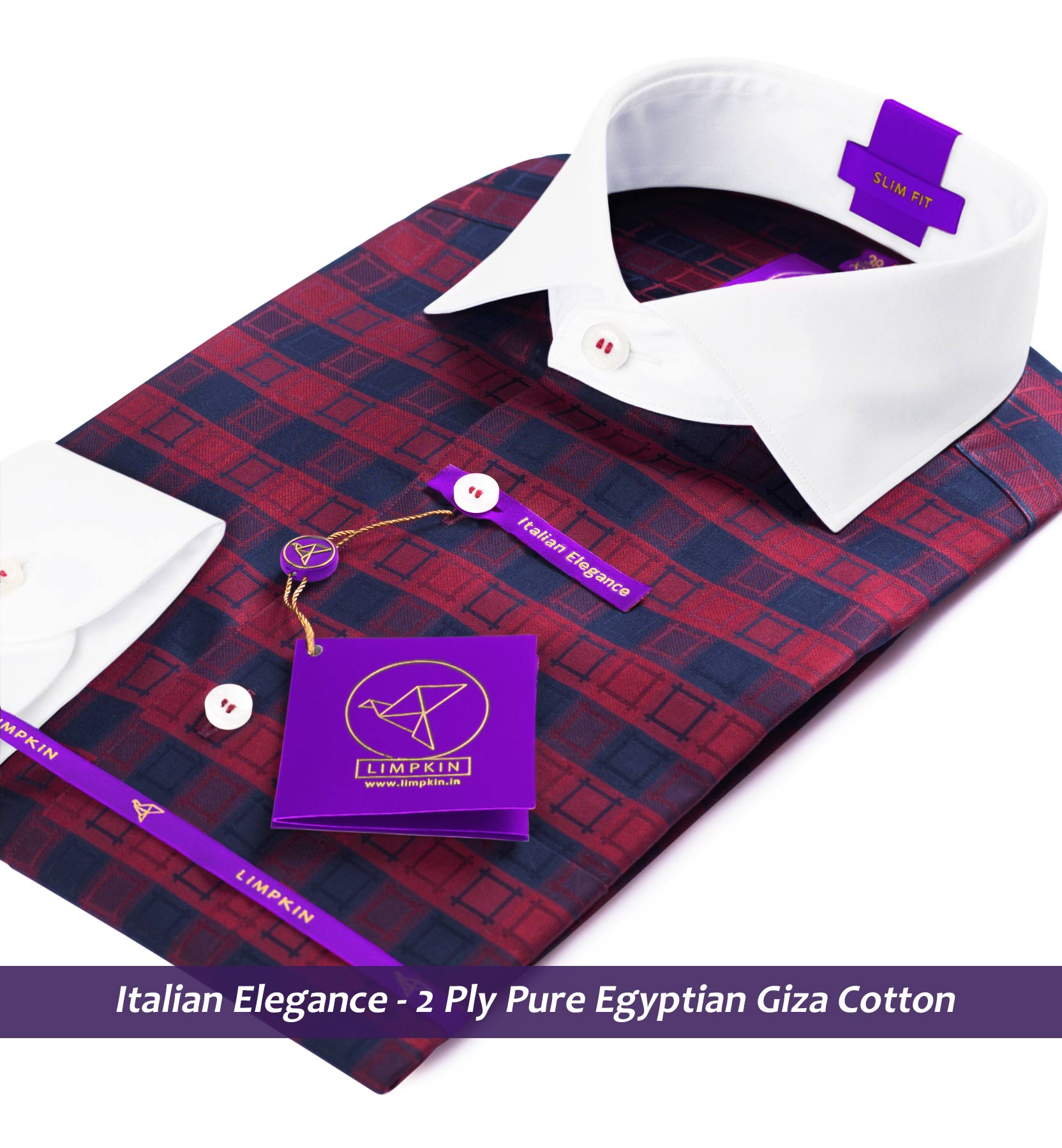 Luton- Burgundy & Navy Check- White Collar