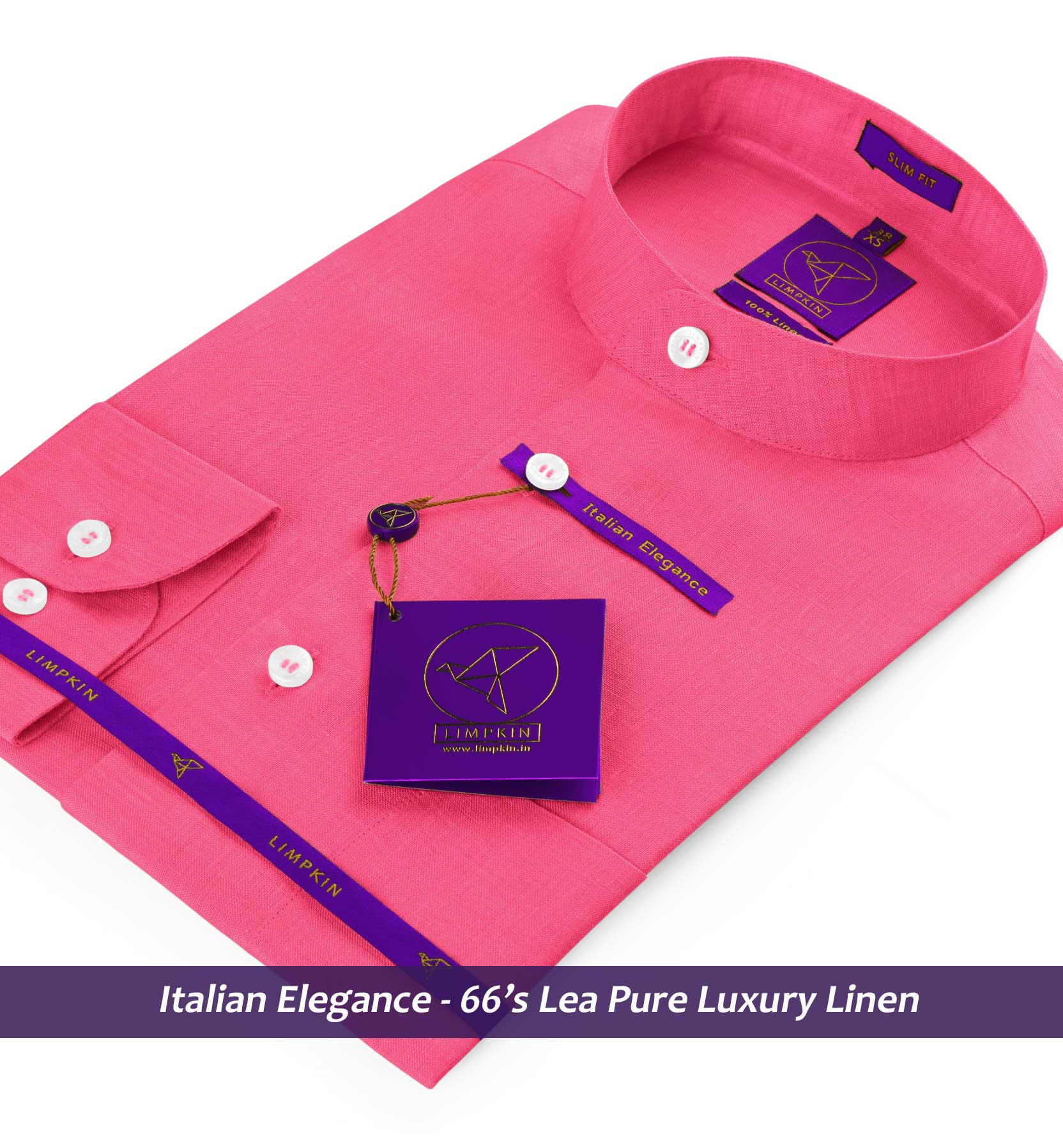 Limnos- Rouge Pink Solid Linen- Mandarin Collar