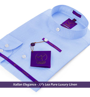 Amalfi- Azure Blue Linen- Mandarin Collar- 77's Lea Pure Luxury Linen