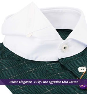Brantford- Seawood Green & Beige Check- White Collar