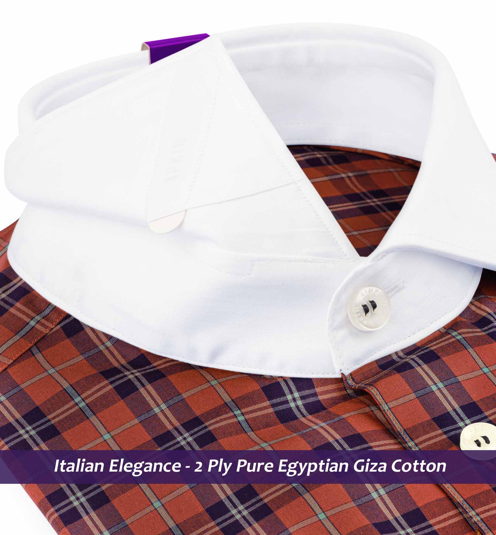 Orsha- Bronze Orange & Navy Check- White Collar