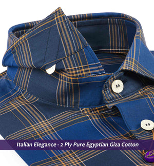Monza- Navy Blue & Orange Check