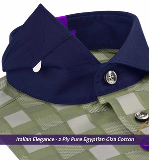 Athens- Moss Green & Beige Check- Navy Collar