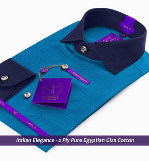 Amiens- Prussian Blue Solid- Navy Collar