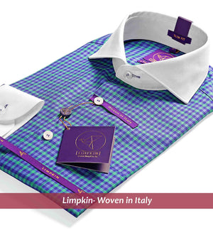Condamine- Purple & Green Check- White Collar