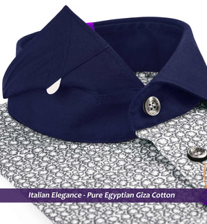 Memphis- Flint Grey & White Print- Navy Collar