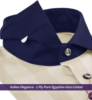 Moreno- Cream & Beige Check- Navy Collar