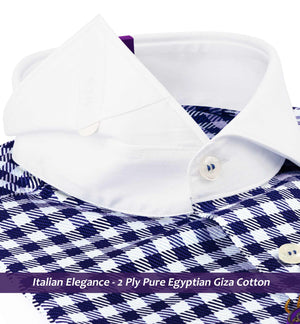 Madrid- Navy & Sky Blue Check- White Collar