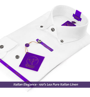 Portugal- Pure White Linen- Contrast Details- Button Down