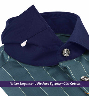 Postiano- Pewter Grey & Beige Stripe- Navy Collar