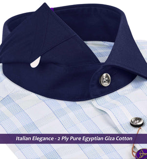 Porus- Cerulean Blue & White Check- Navy Collar