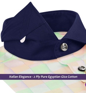 Santos- Mint Green & Peach Check- Navy Collar