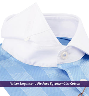 Paros- Azure Blue Check- White Collar