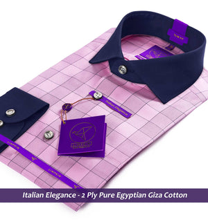 Montana- Flamingo Pink & Grey Check- Navy Collar