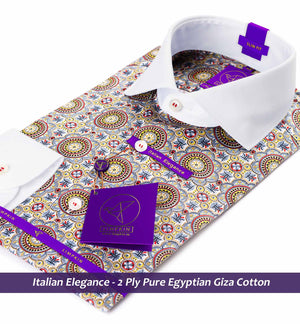 Toulouse- Grey & Burgundy Print- White Collar