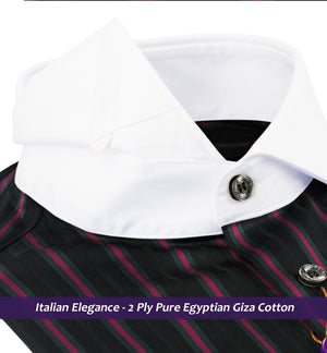 Minsk- Magenta & Black Stripe- White Collar