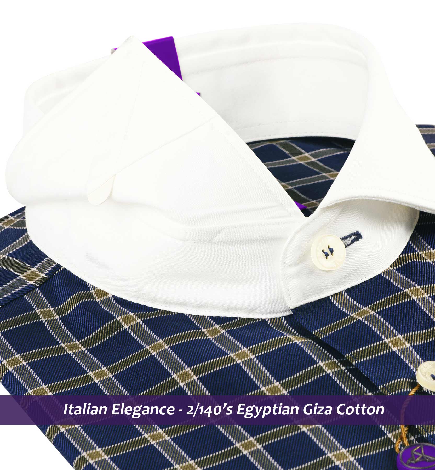 Luxor- Navy & Moss Green Check- White Collar