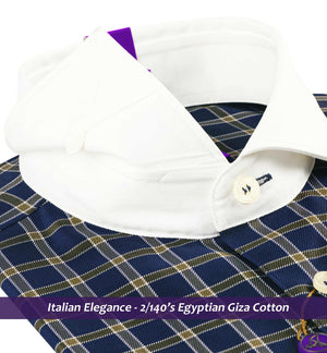Luxor- Navy & Moss Green Check- White Collar