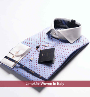 Florence- Azure Blue & Burgundy Print- White Collar