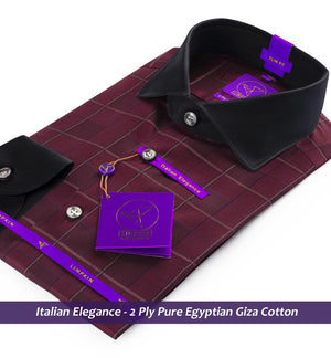 Portugal- Burgundy & Olive Check- Black Collar