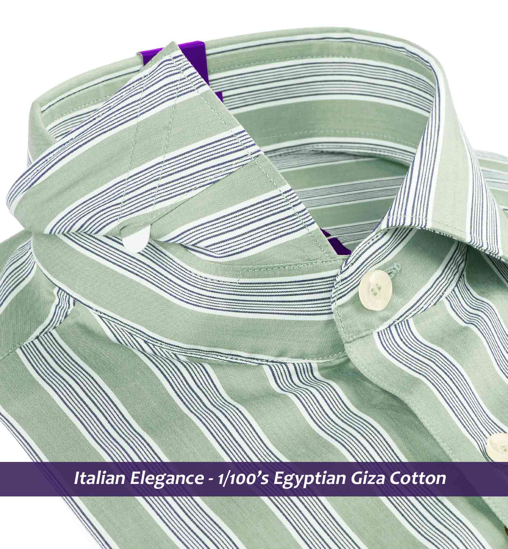 Sanibel- Olive Green & Navy Stripe- 1/100 Egyptian Giza Cotton