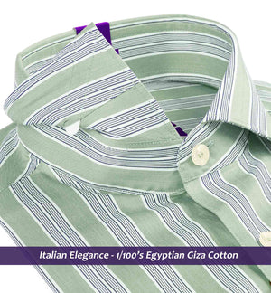 Sanibel- Olive Green & Navy Stripe- 1/100 Egyptian Giza Cotton