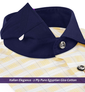 Cyprus- Amber Yellow & Ivory Stripe- Navy Collar