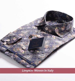 Portofino- Navy & Lilac Paisley Print
