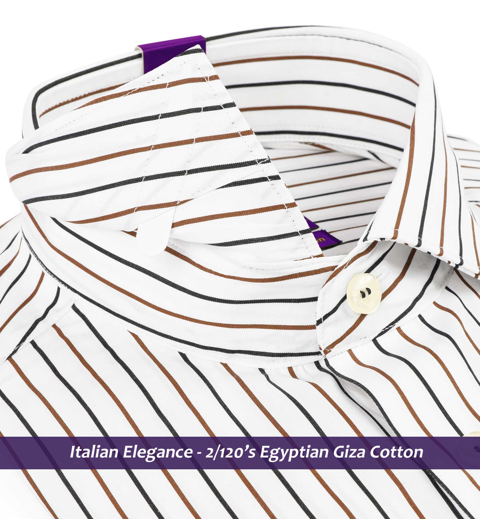 Houston- Navy & Light Brown Stripe- 2/120 Egyptian Giza Cotton