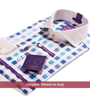 Manchester- Blue & Turquoise Check- White Collar
