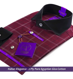Albania- Burgundy & White Check- Black Collar