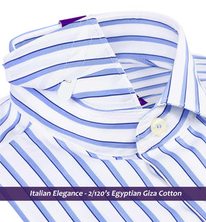 Austin- Azure Blue & Navy Stripe- 2/120 Egyptian Giza Cotton