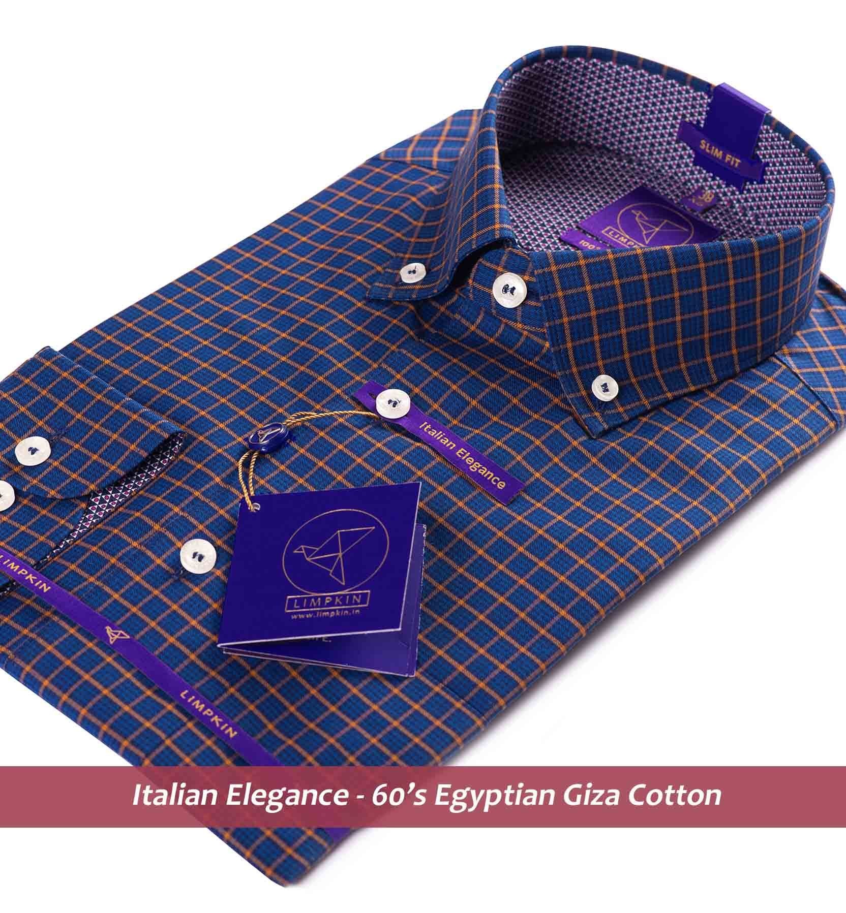Brisbane- Navy & Orange Check- Button Down